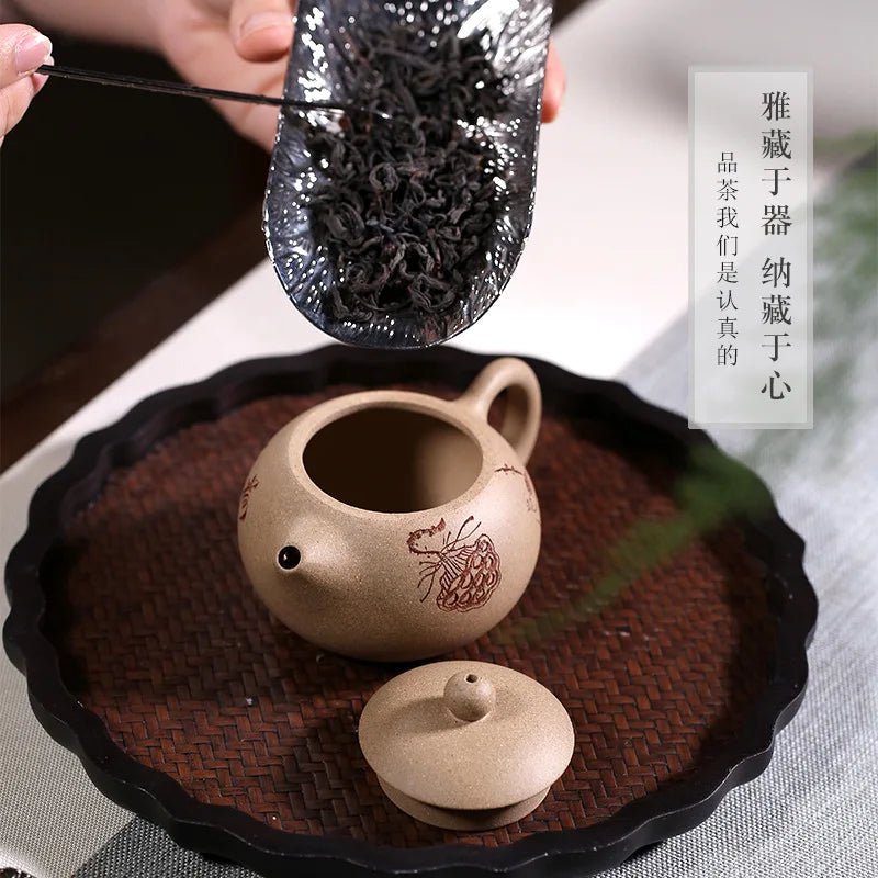 chinese tea pot real yixing zisha duan clay marked lotus root handpainted 9 infuser holes xishi pot 80ml - China Tea Store