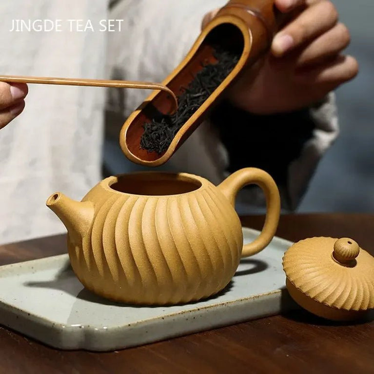 Chinese Yixing Purple Clay Teapots Authentic Section Mud Filter Tea Infuser Handmade Stripe Beauty Kettle Zisha Tea Set 210ml - China Tea Store