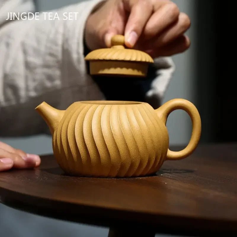 Chinese Yixing Purple Clay Teapots Authentic Section Mud Filter Tea Infuser Handmade Stripe Beauty Kettle Zisha Tea Set 210ml - China Tea Store