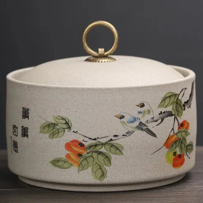 Classical Rough Ceramic Tea Jar with Lid Chinese Style Home Coffee Table Sealed Tea Organizer Tea Tin Living Room Decoration - China Tea Store