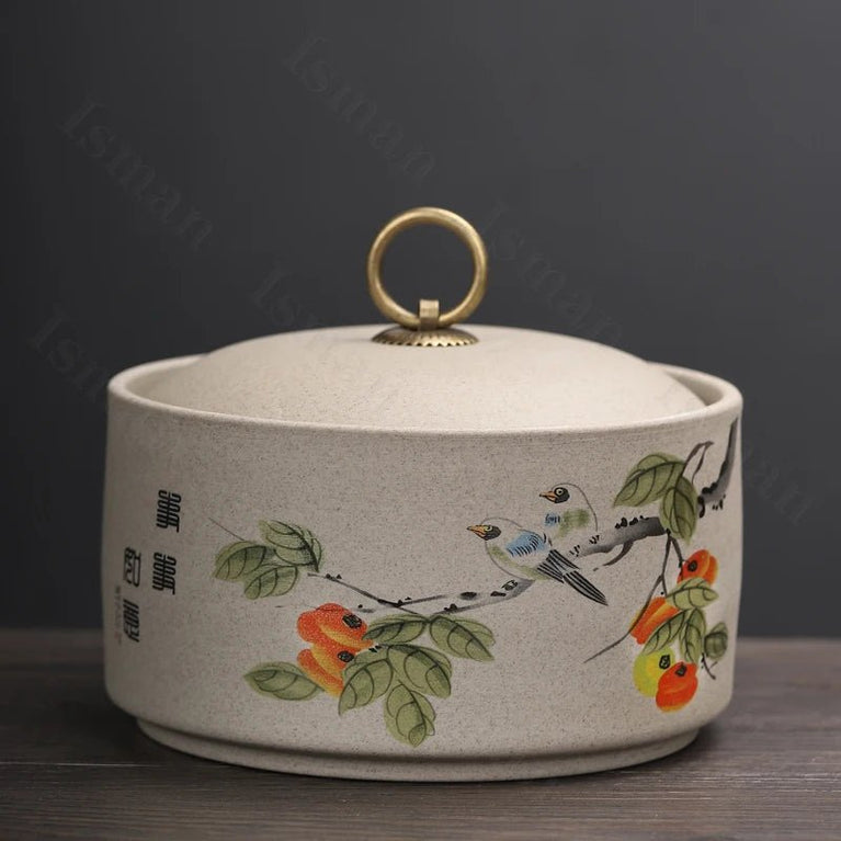 Classical Rough Ceramic Tea Jar with Lid Chinese Style Home Coffee Table Sealed Tea Organizer Tea Tin Living Room Decoration - China Tea Store