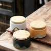 Cylindrical Mini Ceramic Tea Caddy with Wooden Lid Retro Household Sealed Bottle Box Candy Jar Jewelry Box Gift Jar Home Decor