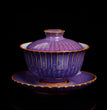 Purple Gaiwan For Tea Tureen With Lid Green Stripe Teaware Kung Fu Tea Ceremony Set Coffee Cups Tea Bowls Chinese Chawan