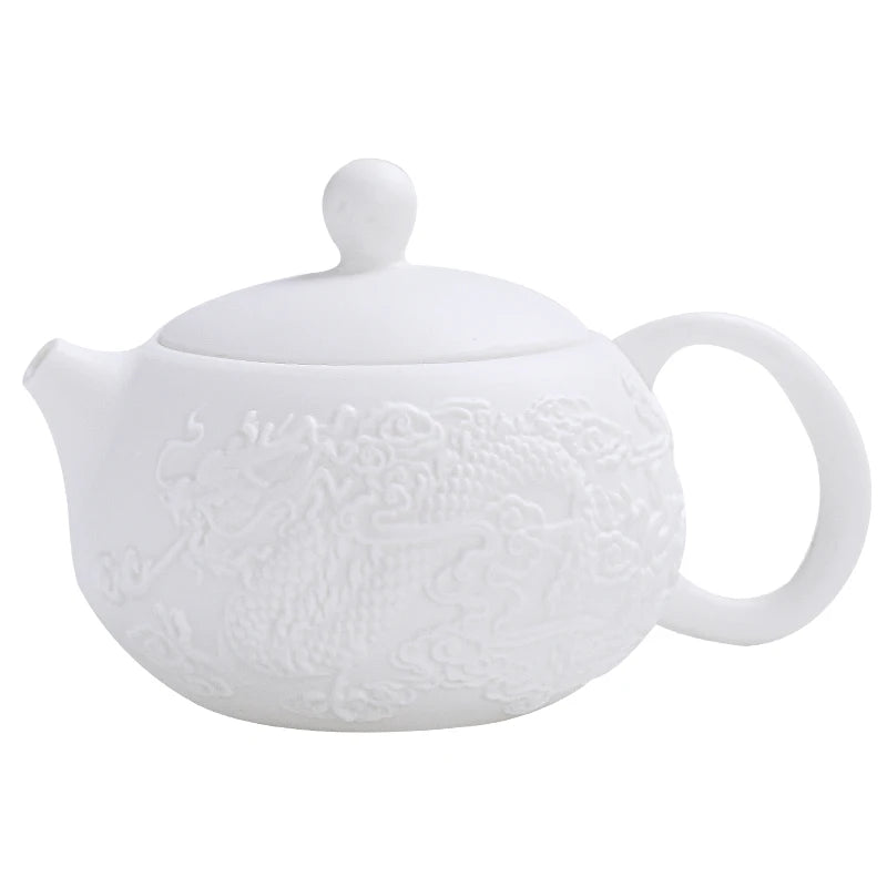 Dragon and Phoenix Teapot Embossed 220ml White porcelain Handmade Single pot with filter Ceramic Kung Fu Tea Brewer - China Tea Store