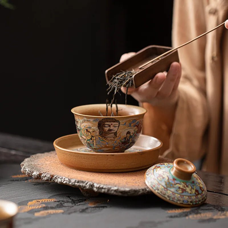 Dunhuang Buddha Gaiwan Kiln Baked Retro Ceramic Tea Bowl Household Kung Fu Tea Set Tea Making Device - China Tea Store