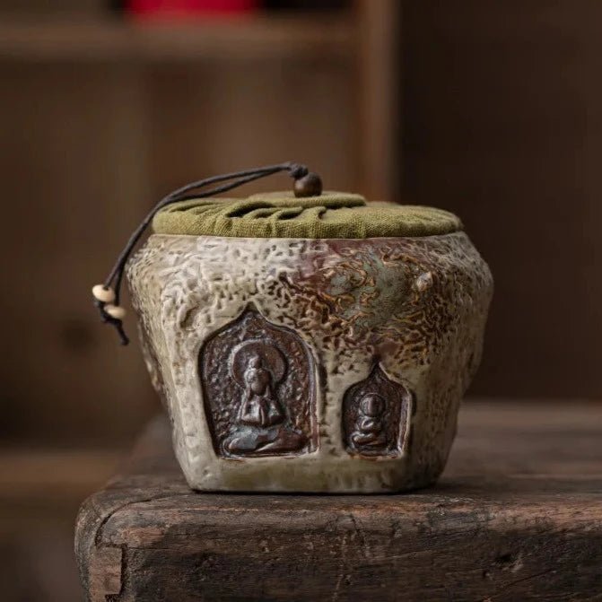 Dunhuang Frescoes Coarse Pottery Tea Box Organizer Antique Storage Tank Containers Tea Caddy Chinese Tea Tea Items Decoration - China Tea Store