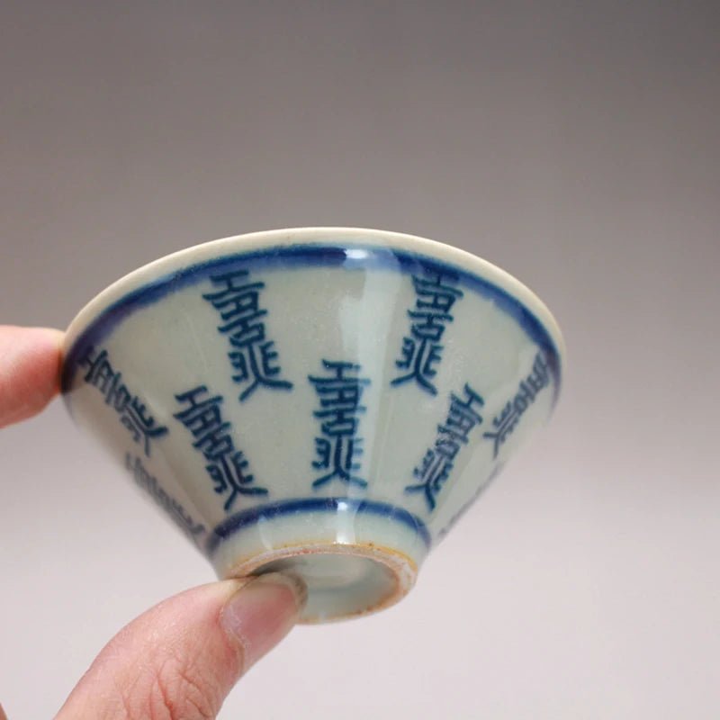 Early Qing dynasty folk kiln, blue and white, with rich fortune pattern, hat, cup and teacup, antique ceramic ware - China Tea Store