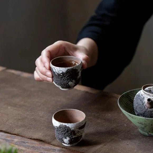 Embossed Black Dragon Tea Cup, Ceramic Manual Sample Teacup, Simple Household Kung Fu Tea Set, Personal Dedicated Retro Cup - China Tea Store