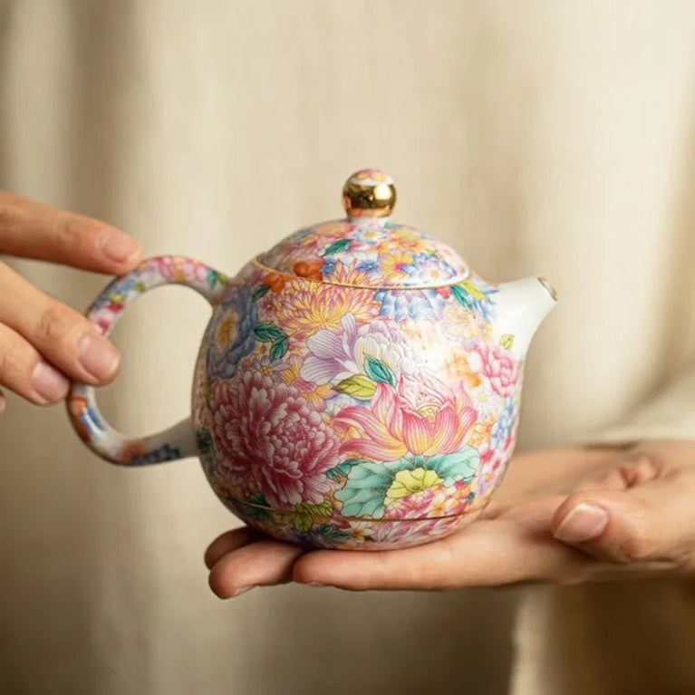 Enamel Colored Flower Dragon Egg Tea Pot Handmade Ceramic Teapots Kung Fu Tea Set Household Tea Pot - China Tea Store