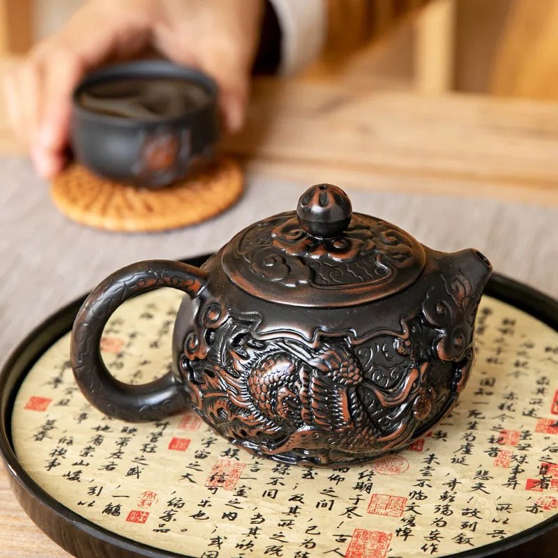 etro Carving Purple Pottery Teapot Ceramic Household Kettle Pot Kung Fu Tea Set Pure Handmade Teapot Teapot for Tea Puer Tea - China Tea Store