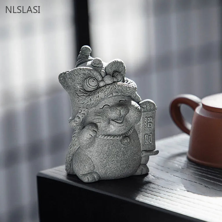 1pc Hand-carved Stone Tea Pet Boutique Fengshui Lucky Cat Ornaments Zen Chinese Tea Accessories Home Desktop Decoration