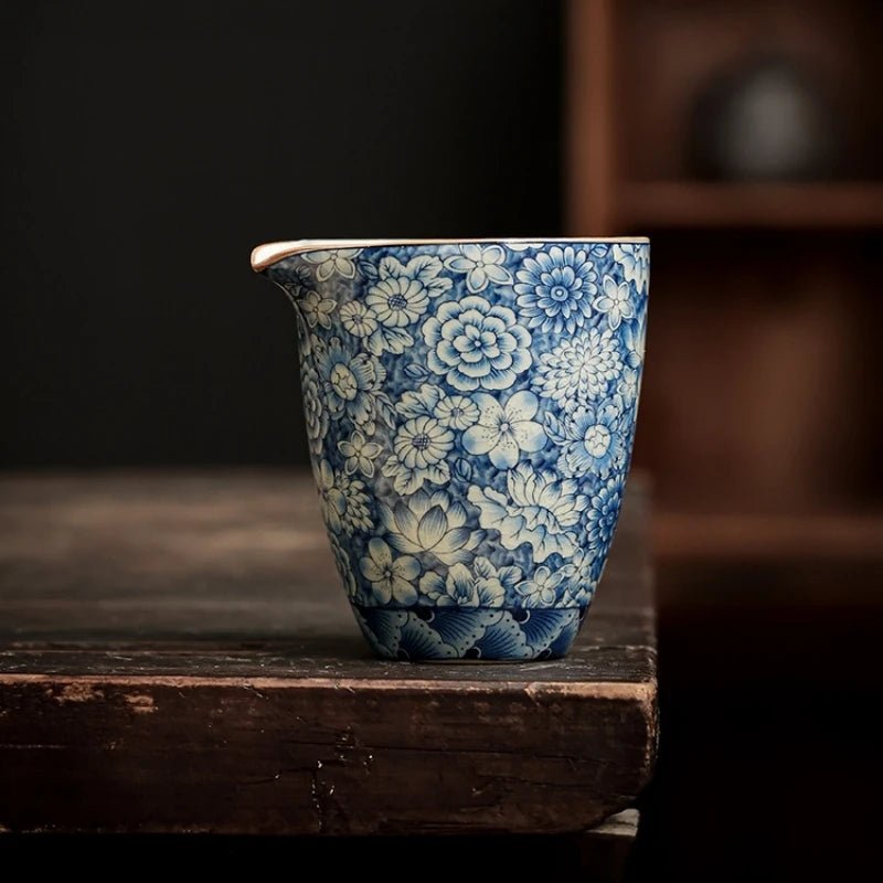 Flowers Ceramic Opening Pottery Fair Cup Chinese Kung Fu Tea Vintage Zen Tea Sea Teacup Teaware Blue Tea Ceremony Utensil - China Tea Store