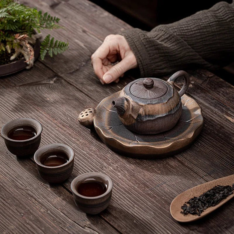 Gilded Iron Glaze Lotus Fragrance Pot Pu'er Tea Maker Mug Teapot Clay Coffeeware Teaware Puer Tea Cup Set Yixing Clay Kettle Bar - China Tea Store