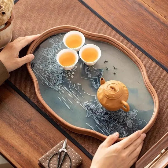 Glass Begonia Bamboo Tea Tray Household Small Tea Table Tea Making Tray Kung Fu Glass Serving Tray - China Tea Store