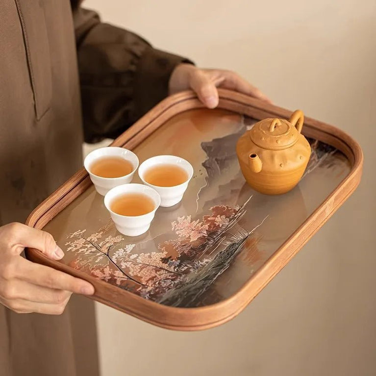 Glass Begonia Bamboo Tea Tray Household Small Tea Table Tea Making Tray Kung Fu Glass Serving Tray - China Tea Store