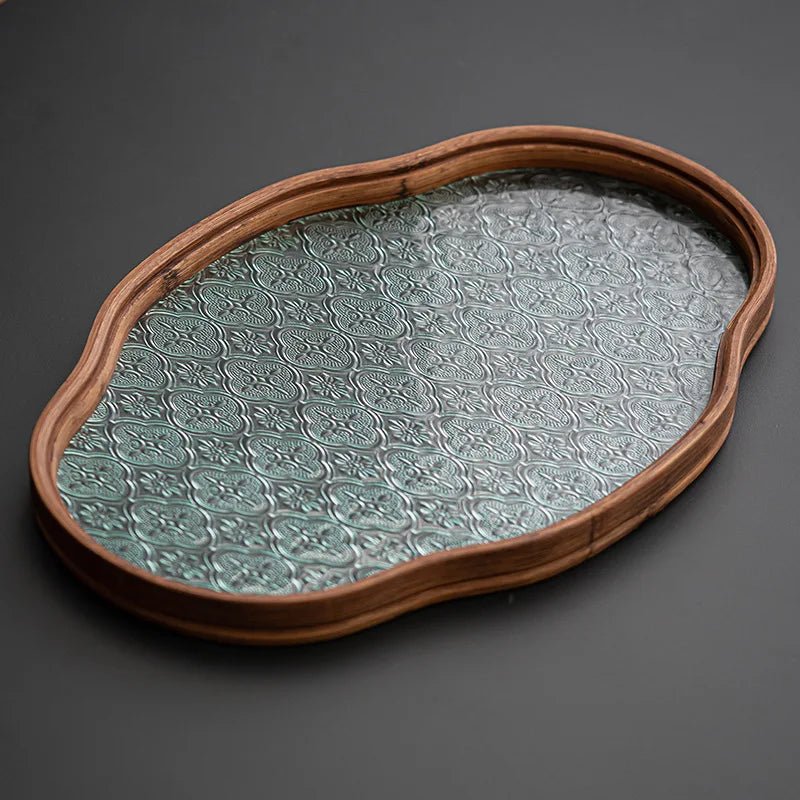 Glass Begonia Bamboo Tea Tray Household Small Tea Table Tea Making Tray Kung Fu Glass Serving Tray - China Tea Store