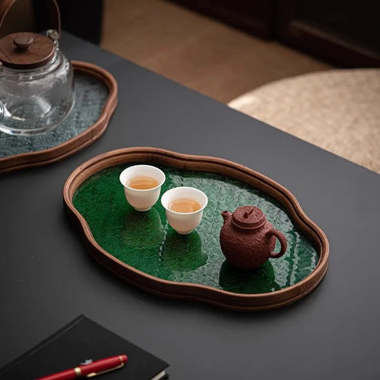 Glass Begonia Bamboo Tea Tray Household Small Tea Table Tea Making Tray Kung Fu Glass Serving Tray - China Tea Store