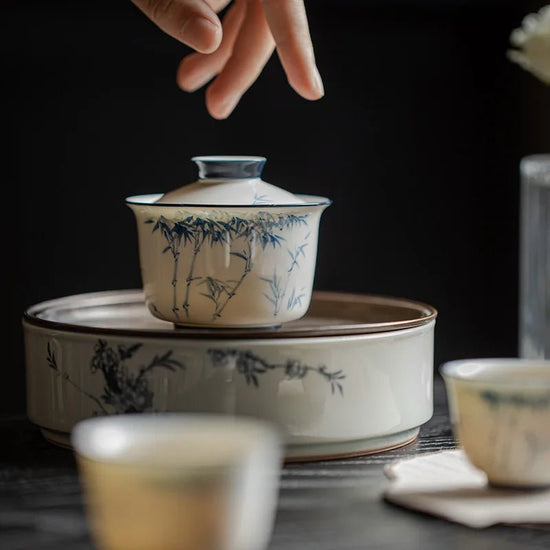 Hand - painted Bamboo Gaiwan High White Porcelain Blue and White Hand - painted Cover Bowl Chinese Kungfu Tea Bowl - China Tea Store