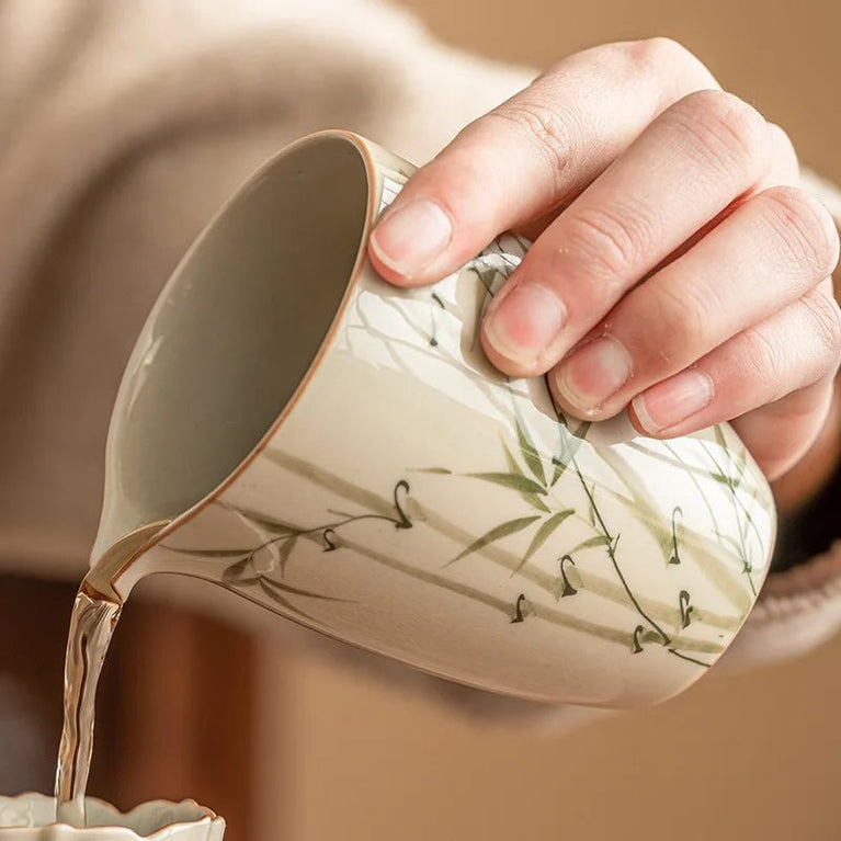 Hand Painted Bamboo Porcelain Fair Cup Chinese Kung Fu Tea Zen Tea Sea Teacup Teaware Yellow Tea Ceremony Utensil Lily Deng - China Tea Store