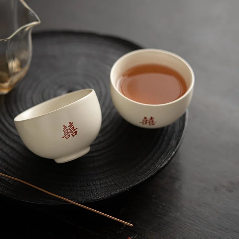 Hand - painted Fragrance Smelling Single Cup Double Happiness Personalized Small Tea Cup Tea Tasting Cup Retro Grass and Wood Grey - China Tea Store