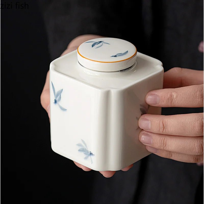 Hand Painted Orchid Tea Caddy Ceramic Jar Sealed Jar Portable Tea Box Storage Tank Storage Box Tea Container Tea Can Candy Jars - China Tea Store