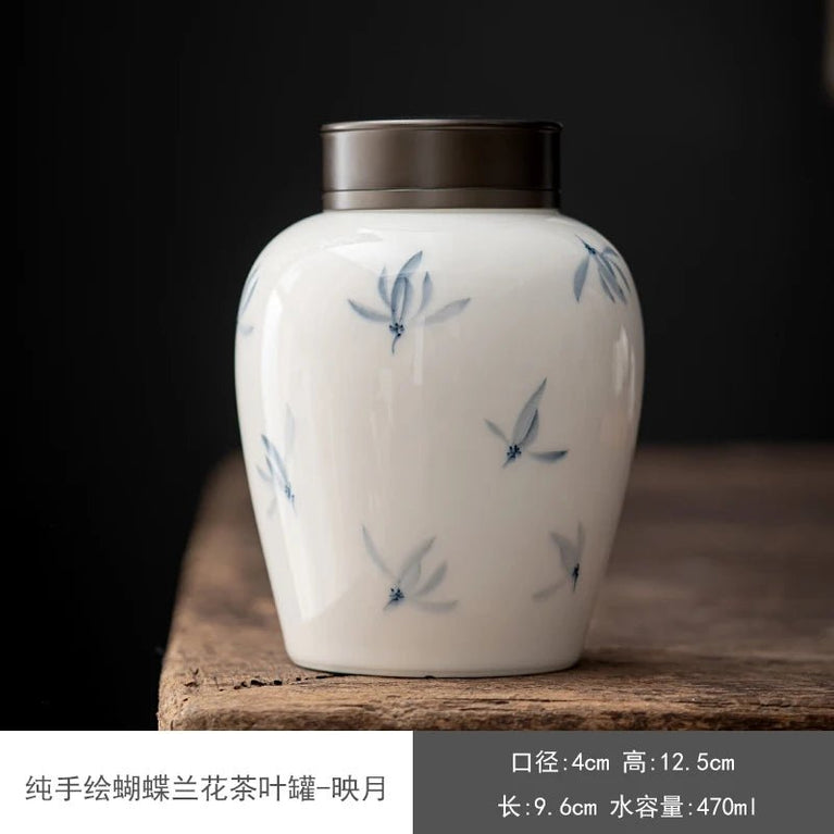 Hand Painted Orchid Tea Caddy Ceramic Jar Sealed Jar Portable Tea Box Storage Tank Storage Box Tea Container Tea Can Candy Jars - China Tea Store