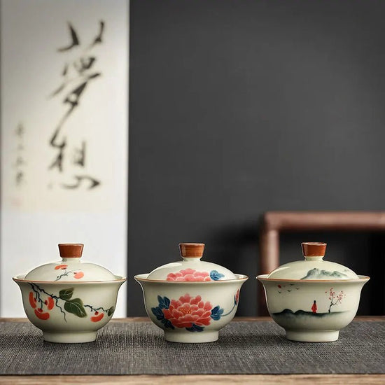 Hand Painted Peony Gaiwan For Tea Ceramic Tureen With Lid Teaware Chinese Persimmon Tea Bowl Chawan Lily Deng's store - China Tea Store