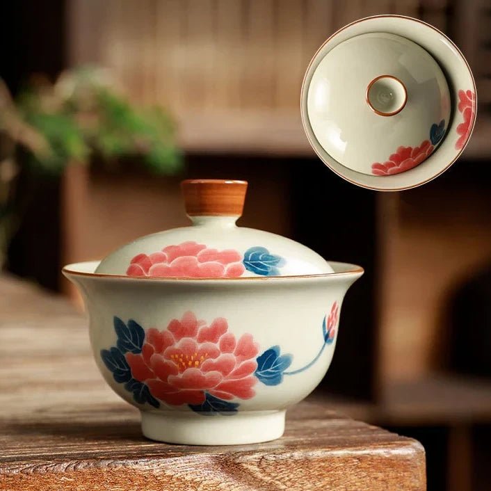 Hand Painted Peony Gaiwan For Tea Ceramic Tureen With Lid Teaware Chinese Persimmon Tea Bowl Chawan Lily Deng's store - China Tea Store