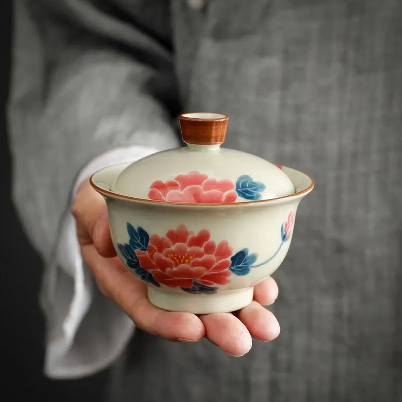 Hand Painted Peony Gaiwan For Tea Ceramic Tureen With Lid Teaware Chinese Persimmon Tea Bowl Chawan Lily Deng's store - China Tea Store