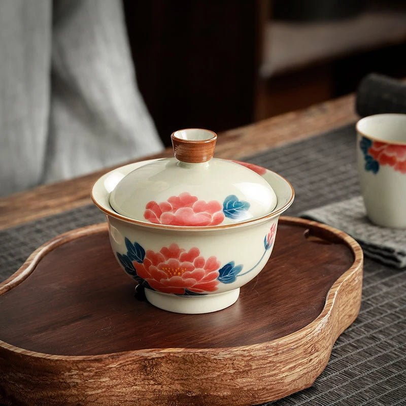 Hand Painted Peony Gaiwan For Tea Ceramic Tureen With Lid Teaware Chinese Persimmon Tea Bowl Chawan Lily Deng's store - China Tea Store