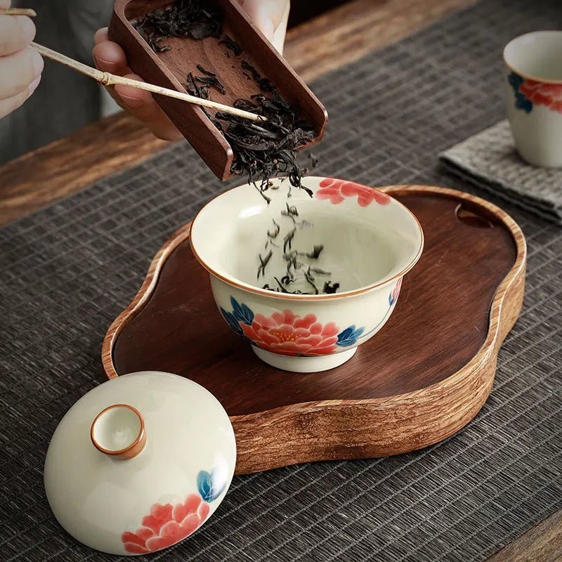 Hand Painted Peony Gaiwan For Tea Ceramic Tureen With Lid Teaware Chinese Persimmon Tea Bowl Chawan Lily Deng's store - China Tea Store