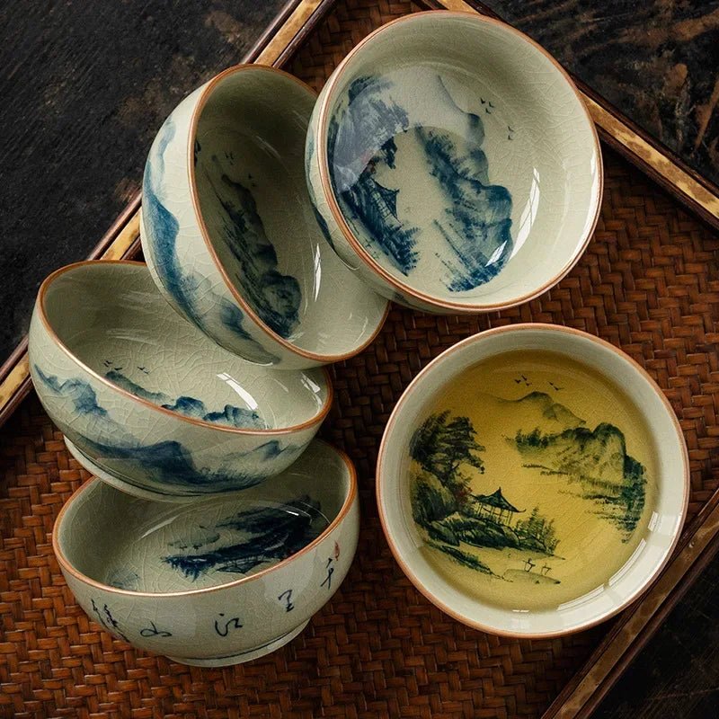 Hand Painted Pu er Bowl Cup Chinese Antique Landscape Pottery Jingdezheng Cups Tea Cup Set Teaware Boat Mugs For Tea Ceremony - China Tea Store