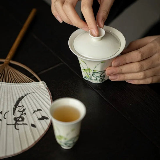 Hand Painted The Taihu Lake Green Bamboo Smell Cup Chinese Ceramic Single White Teacup - 50ml - China Tea Store