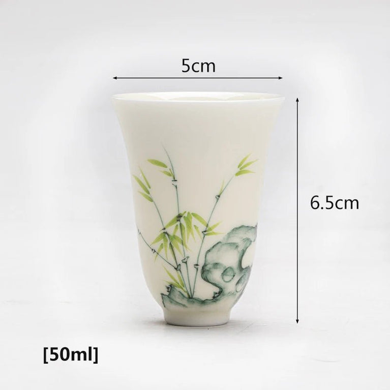 Hand Painted The Taihu Lake Green Bamboo Smell Cup Chinese Ceramic Single White Teacup - 50ml - China Tea Store