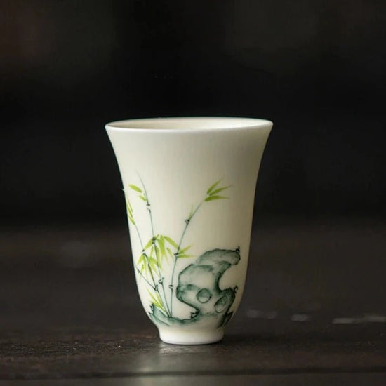 Hand Painted The Taihu Lake Green Bamboo Smell Cup Chinese Ceramic Single White Teacup - 50ml - China Tea Store