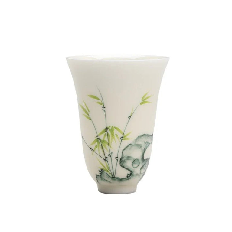 Hand Painted The Taihu Lake Green Bamboo Smell Cup Chinese Ceramic Single White Teacup - 50ml - China Tea Store