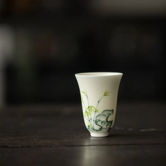 Hand Painted The Taihu Lake Green Bamboo Smell Cup Chinese Ceramic Single White Teacup - 50ml - China Tea Store