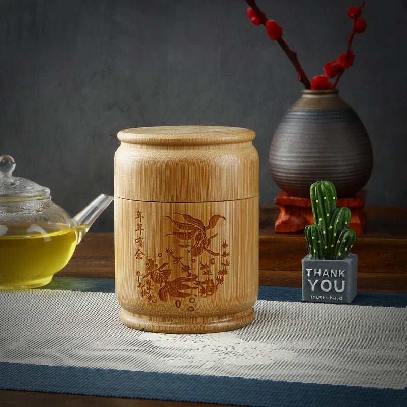 Handmade Bamboo Tea Storage Box Carved Tea Canister Lid Seal Kitchen Storage Jars Accessories Spice Box Case Organizer - China Tea Store