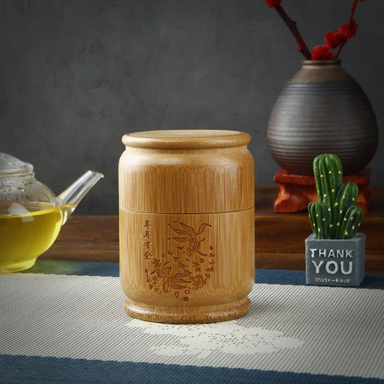 Handmade Bamboo Tea Storage Box Carved Tea Canister Lid Seal Kitchen Storage Jars Accessories Spice Box Case Organizer - China Tea Store