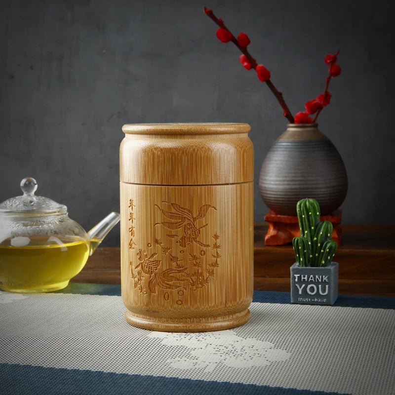 Handmade Bamboo Tea Storage Box Carved Tea Canister Lid Seal Kitchen Storage Jars Accessories Spice Box Case Organizer - China Tea Store