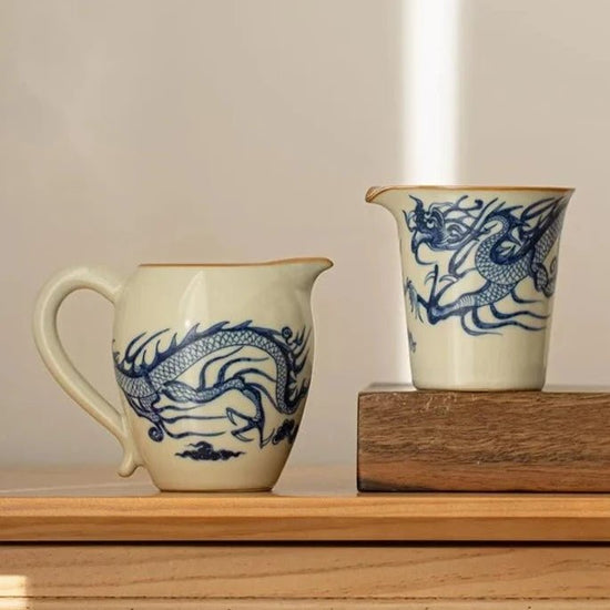 Handmade Ru Kiln Porcelain Tea Pitcher Blue and White Dragon Pattern Fair Cup Cha Hai Justice Cup Tea Services Craft Supplies - China Tea Store