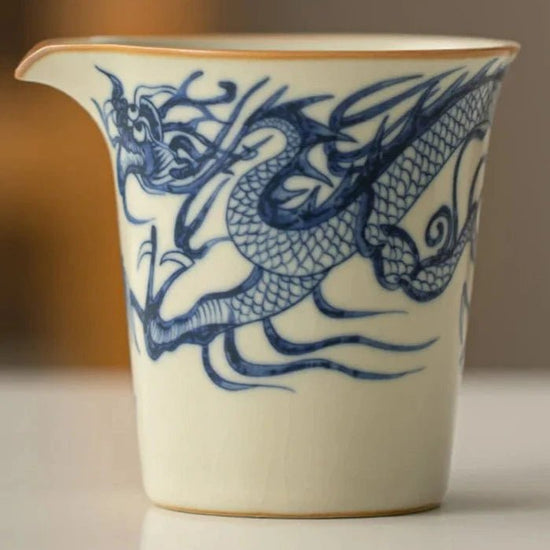 Handmade Ru Kiln Porcelain Tea Pitcher Blue and White Dragon Pattern Fair Cup Cha Hai Justice Cup Tea Services Craft Supplies - China Tea Store