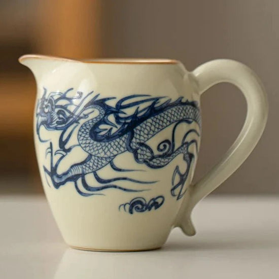 Handmade Ru Kiln Porcelain Tea Pitcher Blue and White Dragon Pattern Fair Cup Cha Hai Justice Cup Tea Services Craft Supplies - China Tea Store