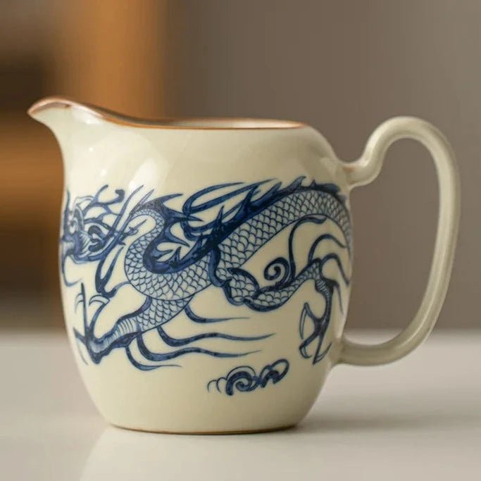 Handmade Ru Kiln Porcelain Tea Pitcher Blue and White Dragon Pattern Fair Cup Cha Hai Justice Cup Tea Services Craft Supplies - China Tea Store