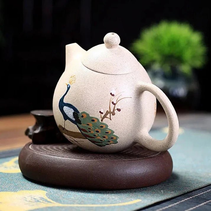 Handpainted Peacock Dragon Egg Teapot Yixing Purple Clay Tea Pot Raw Ore White Mud Ball Hole Filter Kettle Zisha Tea Set 220ml - China Tea Store