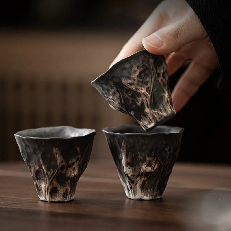 Japanese style wabi - sabi style lotus rhyme tea cup rough pottery kung fu tea set tasting tea cup small single cup master cup - China Tea Store