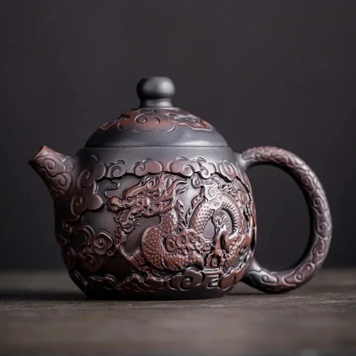 Jianshui Purple Pottery Teapot Heap Carving Xianglong Pot Kung Fu Tea Set Purple Clay Pot Deep Carving Tea Making Tea Kettle - China Tea Store