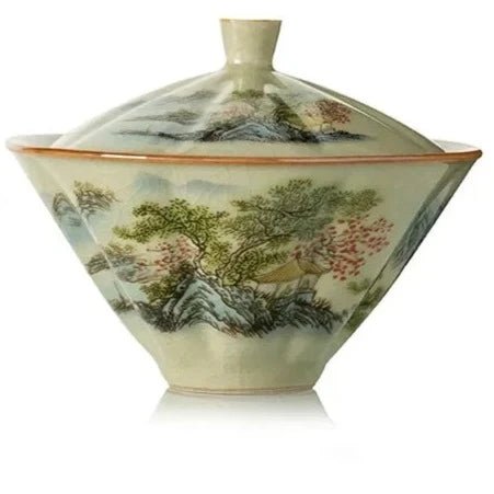 Jingdezhen - Ceramic Tea Cup with Bamboo Hat, Traditional Handmade Tea Ware, Single Bowl, Kung Fu Tea with Lid, Sancai Gaiwan - China Tea Store