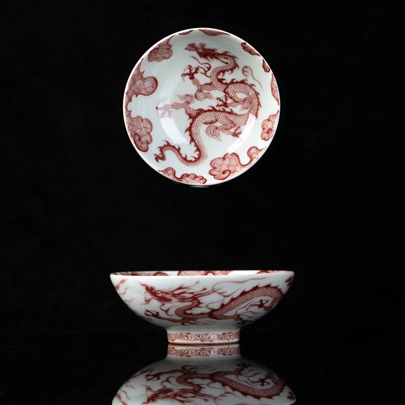 Jingdezhen Ceramic Teacup Imitation Yuan Glazed Red Dragon Pattern Master Cup Retro Chinese Style for Pu'er Tea - China Tea Store