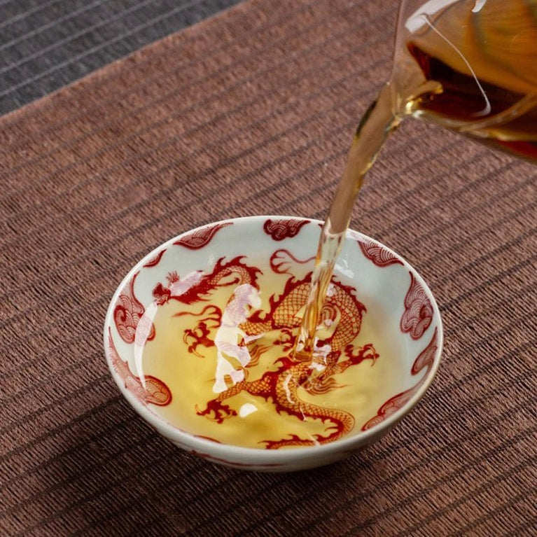 Jingdezhen Ceramic Teacup Imitation Yuan Glazed Red Dragon Pattern Master Cup Retro Chinese Style for Pu'er Tea - China Tea Store